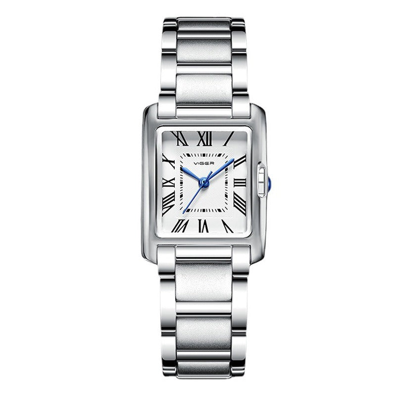 Luxury-inspired silver tank watch for women