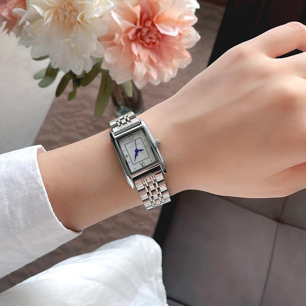 Women Silver Tank Watch