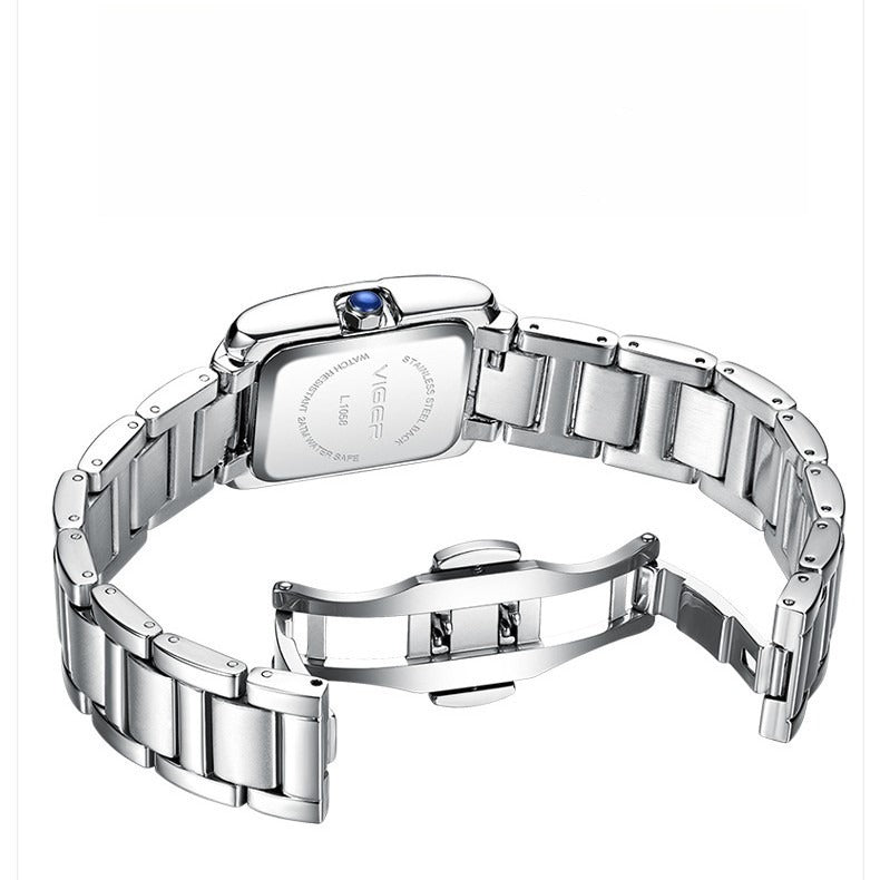 Luxury-inspired silver and gold tank watch for women