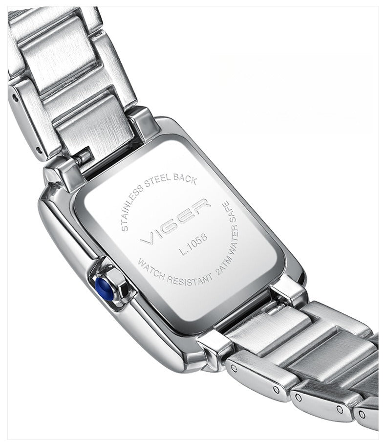 Luxury-inspired silver and gold tank watch for women