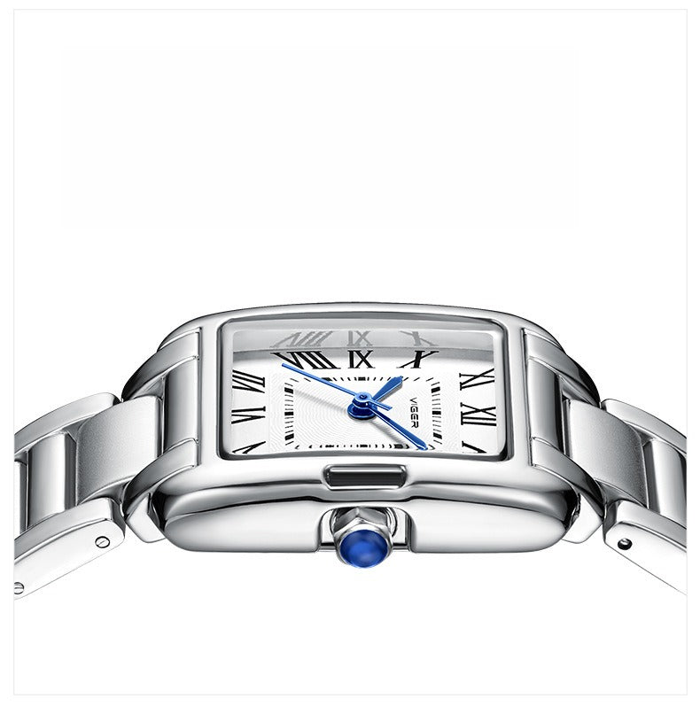 Luxury-inspired silver and gold tank watch for women
