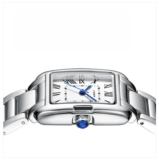 Luxury-inspired silver and gold tank watch for women