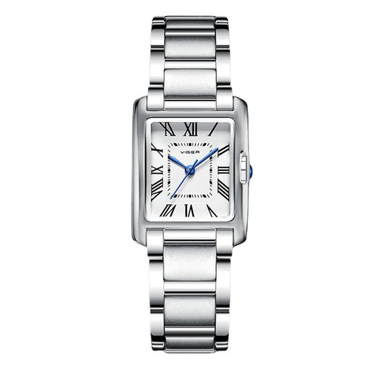 Luxury-inspired silver  tank watch for women