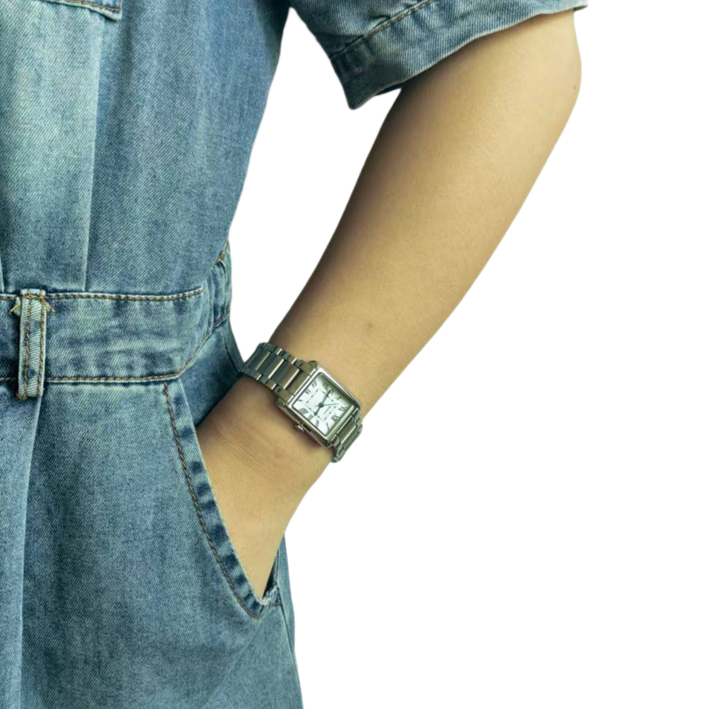 Women Tank Watch Silver & Gold Panther