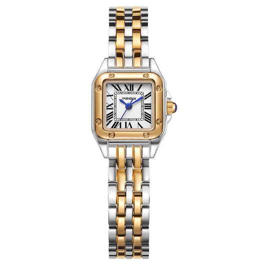 Women Square Watch Big Ben Style - Silver & Gold