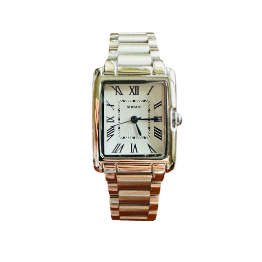 Luxury-inspired silver and gold tank watch for women