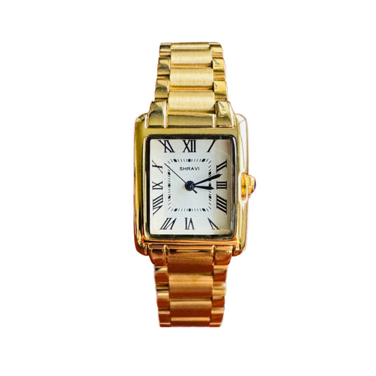 Luxury-inspired silver and gold tank watch for women