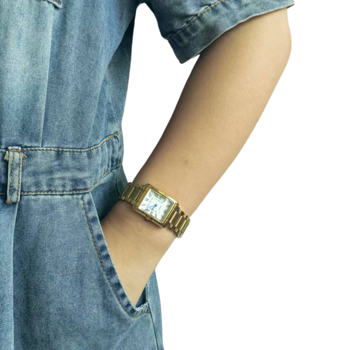 Women Tank Watch Silver & Gold Panther