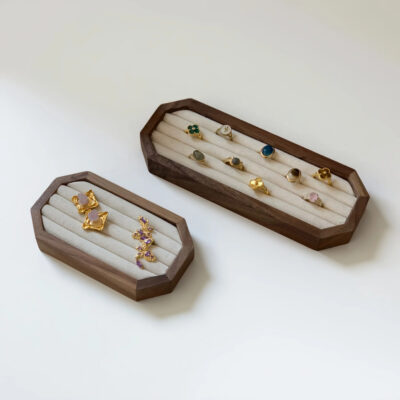 Walnut Jewelry Holder – Ring and Earring Display Tray with Linen Cushion