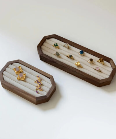 Walnut Jewelry Holder – Ring and Earring Display Tray with Linen Cushion
